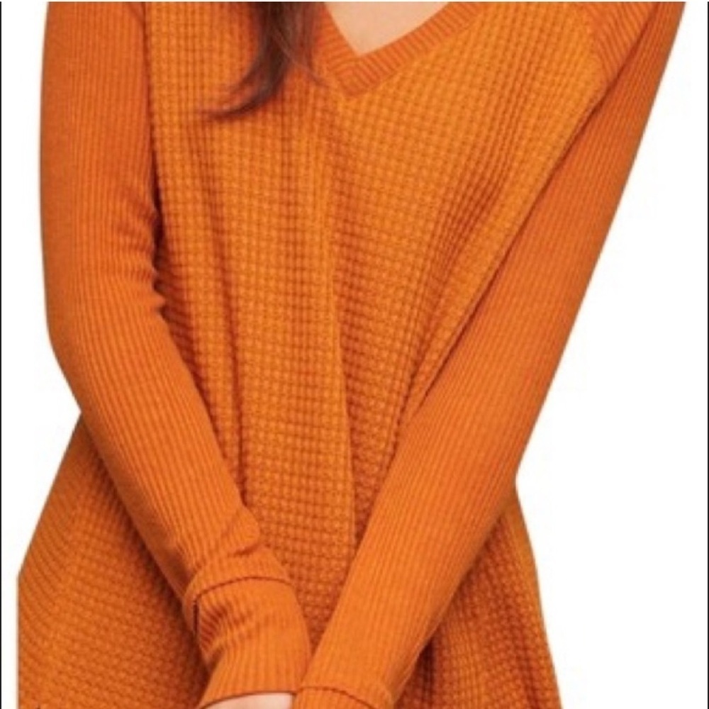 Anthropologie | Maeve | Vibrant Orange V-Neck Thermal Top | Sz XS